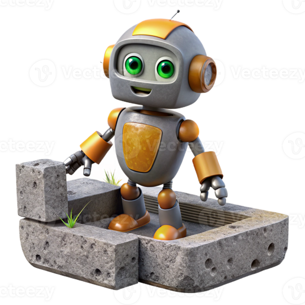 dramatic rustic Robot Growing Through Concrete Transparent high quality png