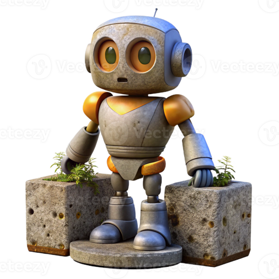 beautiful rustic Robot Growing Through Concrete Transparent professional png
