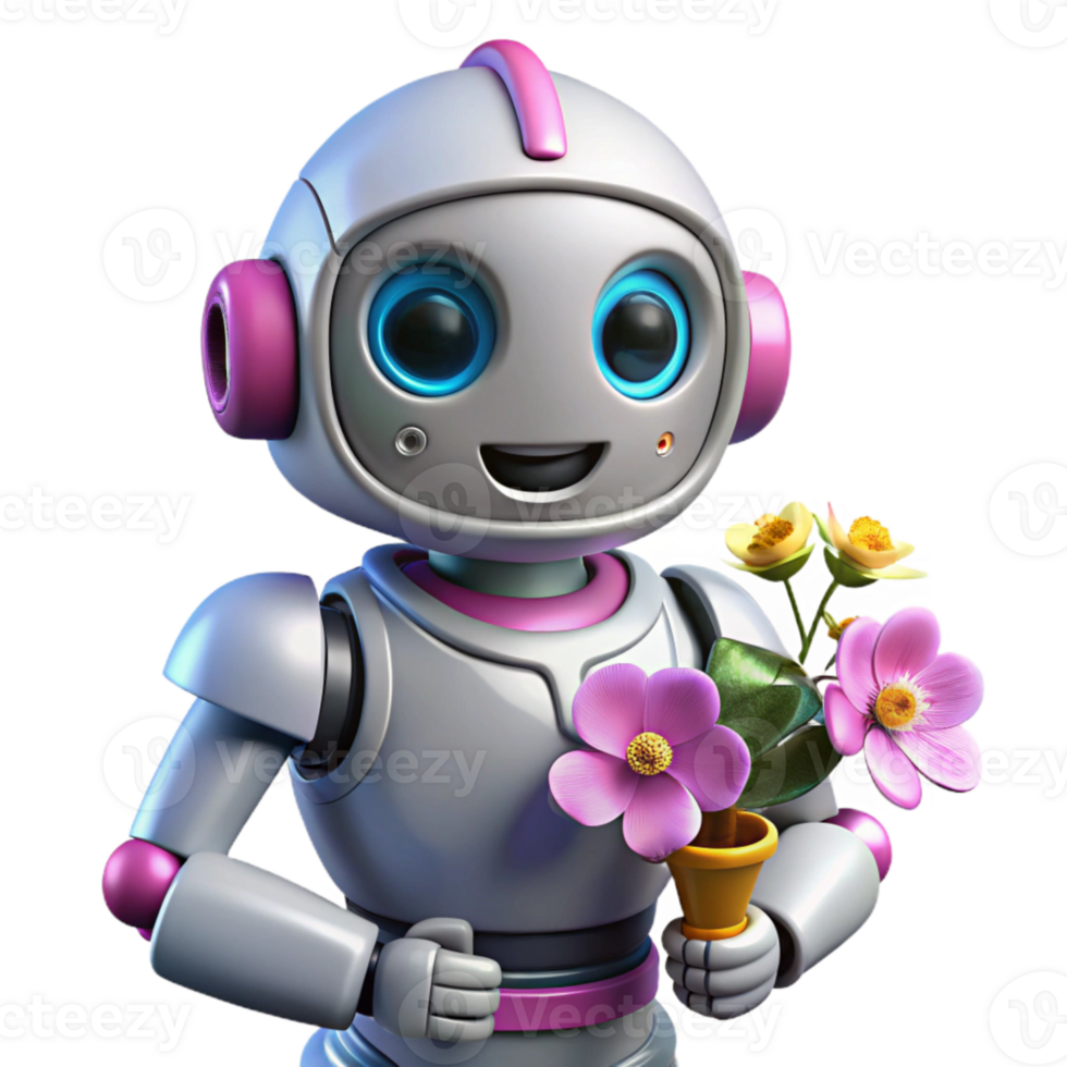 extraordinary classic Robot with Blooming Flowers Cutout Element premium png