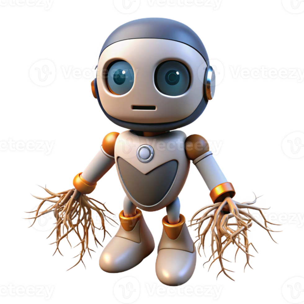 vibrant abstract Robot with Deep Roots Isolated Element detailed png