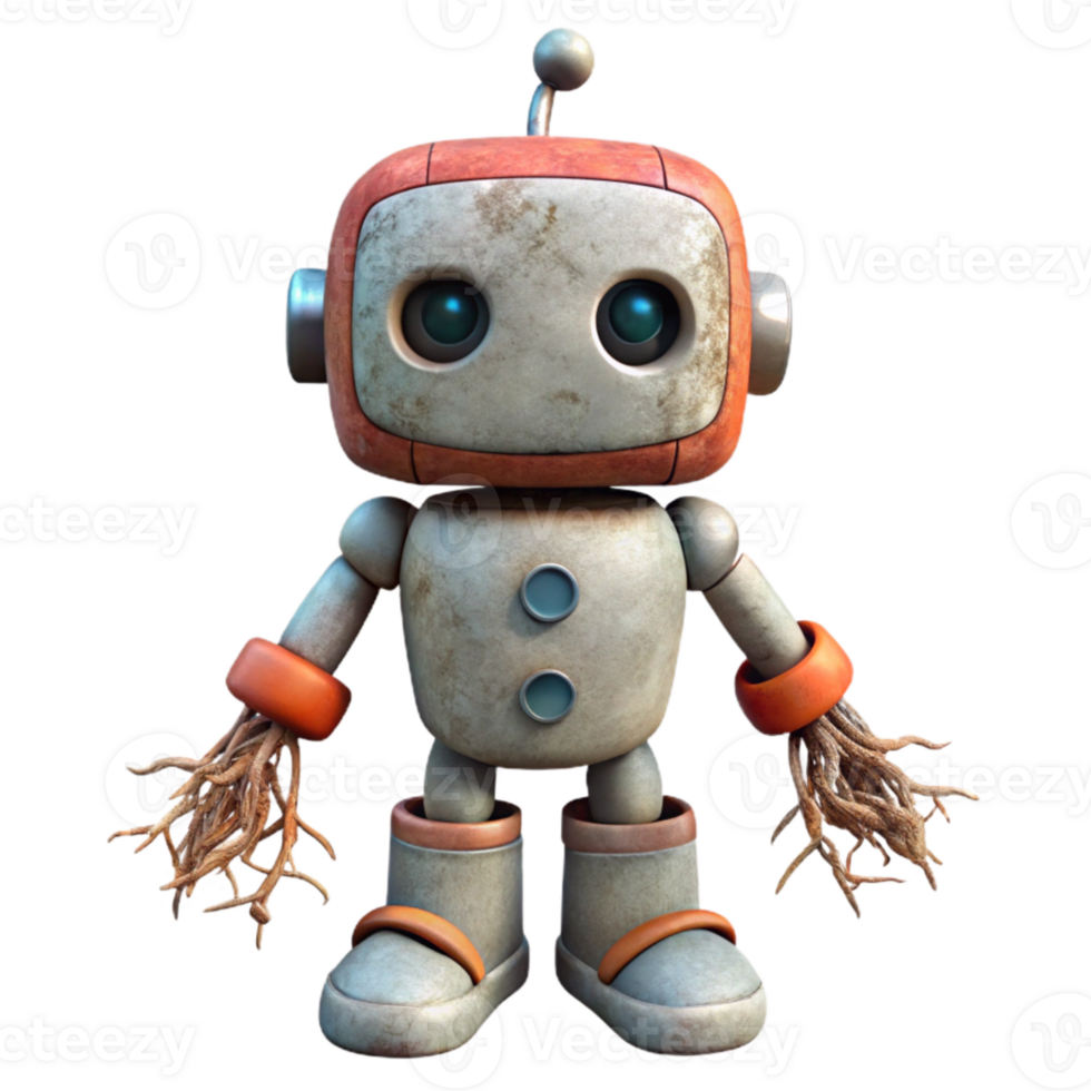 dramatic rustic Robot with Intertwined Roots Transparent high quality png
