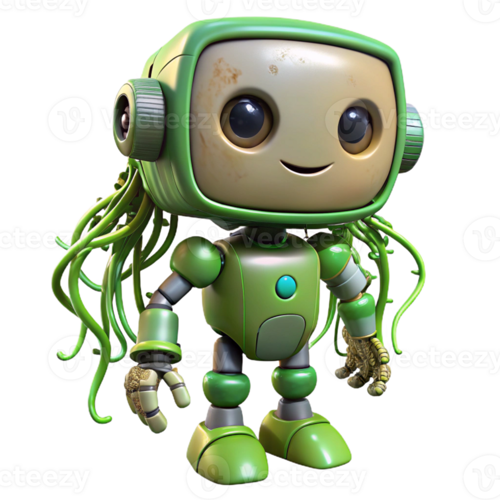 vibrant classic Robot with Green Vine Roots Isolated Element original png