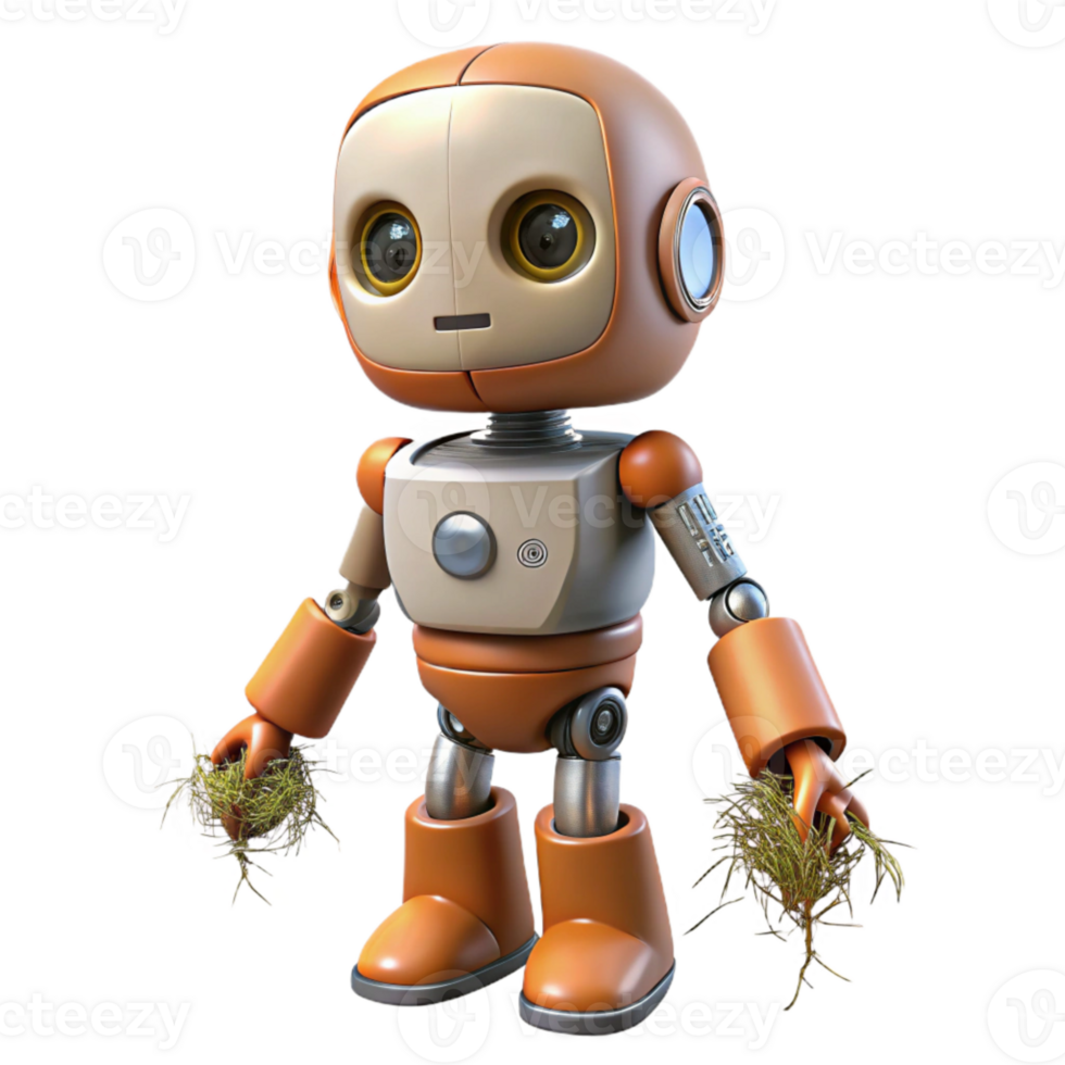 vibrant traditional Robot with Organic Roots Cutout Side View detailed png