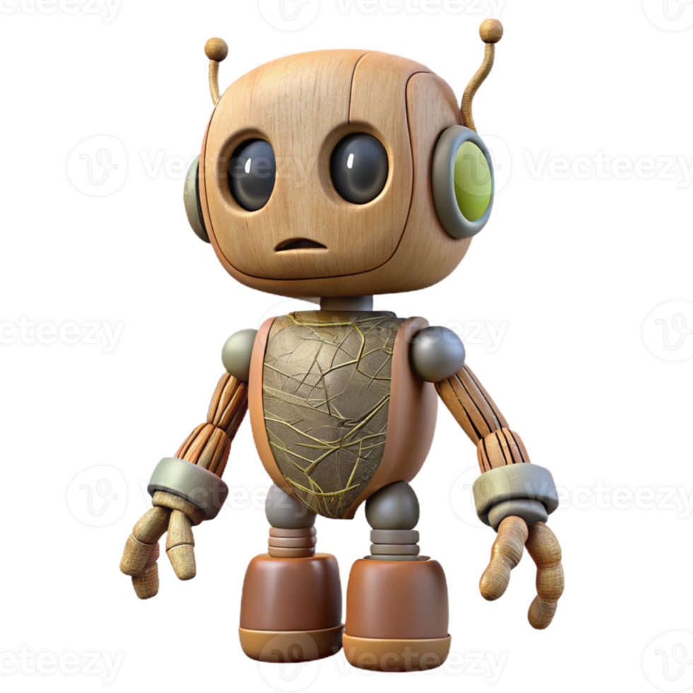 serene abstract Robot with Organic Roots Cutout Side View png