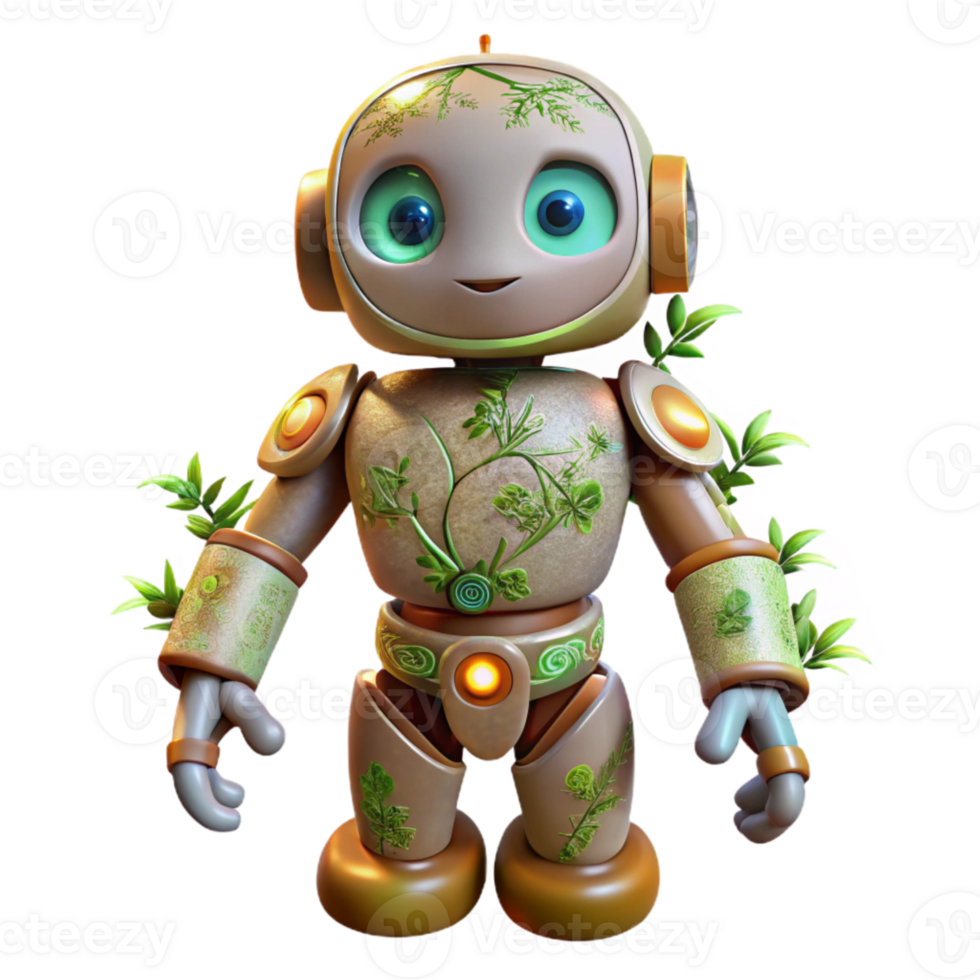 elegant vintage Robot with Radiant Vines Cutout Element detailed png