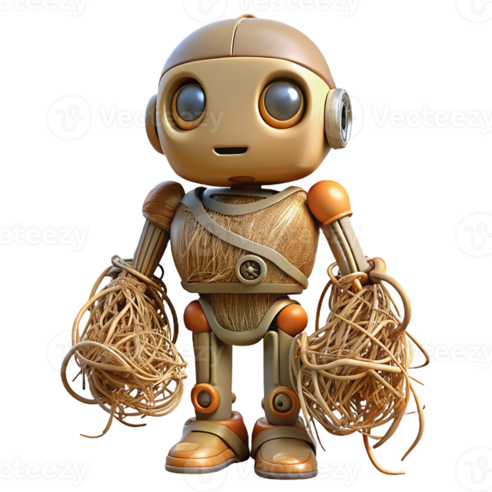 impressive minimalist Robot with Tangled Roots Isolated Element premium png