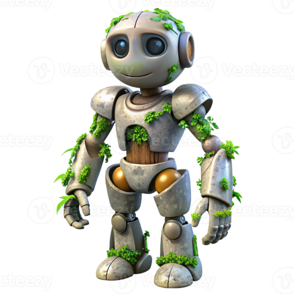 vibrant traditional Robot with Vine Covered Body Cutout high resolution png