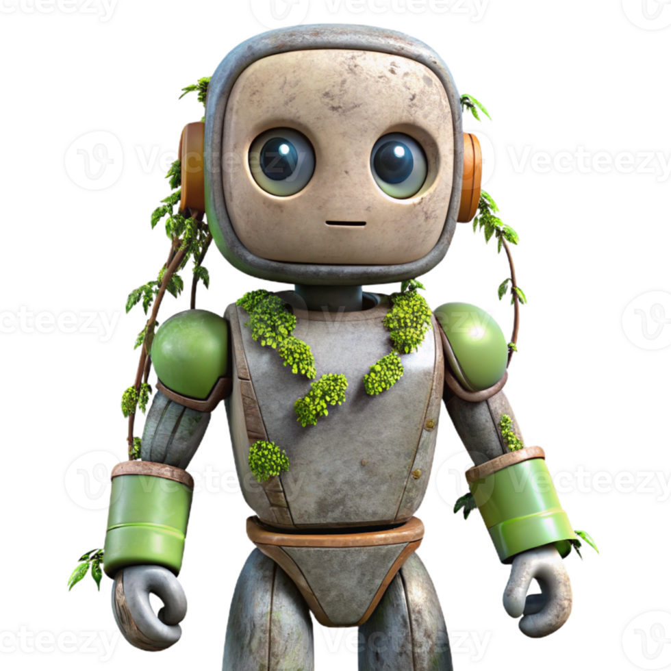 elegant abstract Robot with Vine Covered Body Cutout detailed png