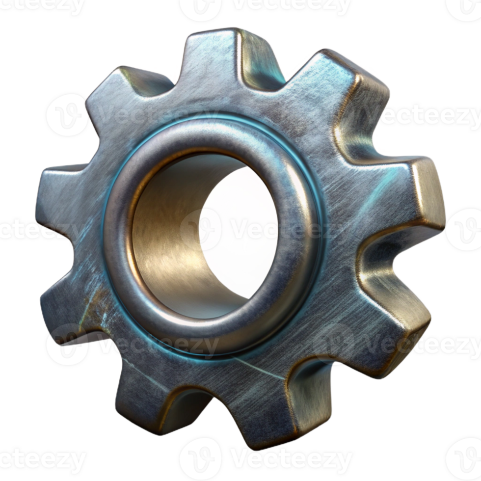 dramatic contemporary Rotating Gear with Metallic Sheen Isolated original png