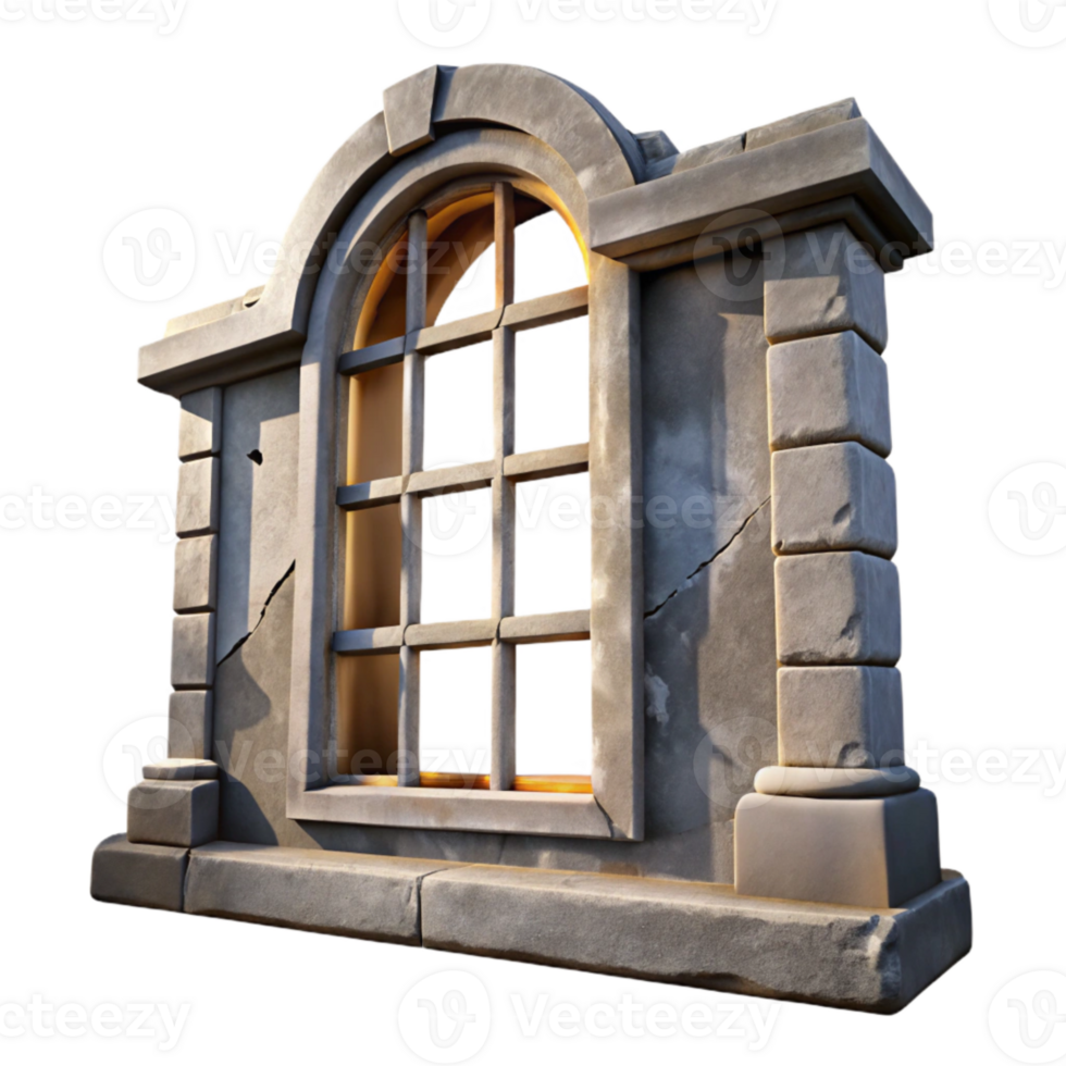 serene vintage Ruined Building Window Frame Isolated with Sunlight high quality png