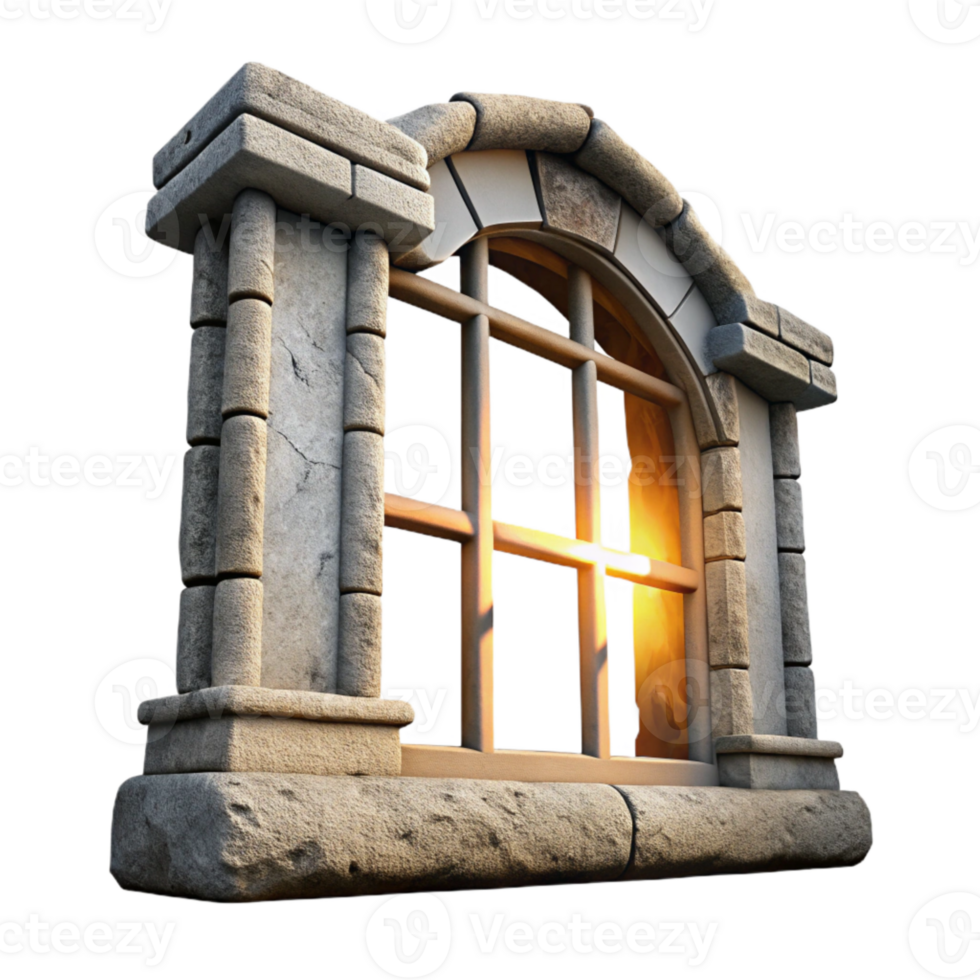 impressive rustic Ruined Building Window Frame Isolated with Sunlight premium png