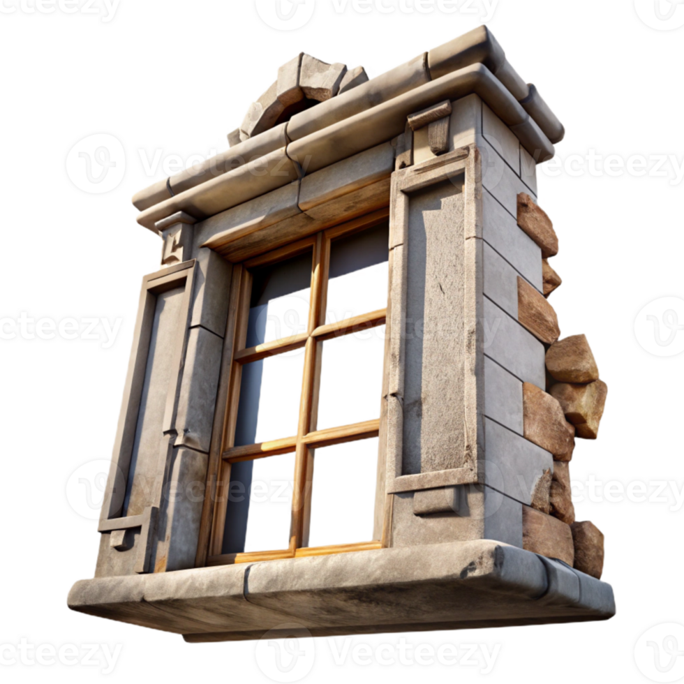 elegant vintage Ruined Building Window Frame Isolated with Sunlight professional png