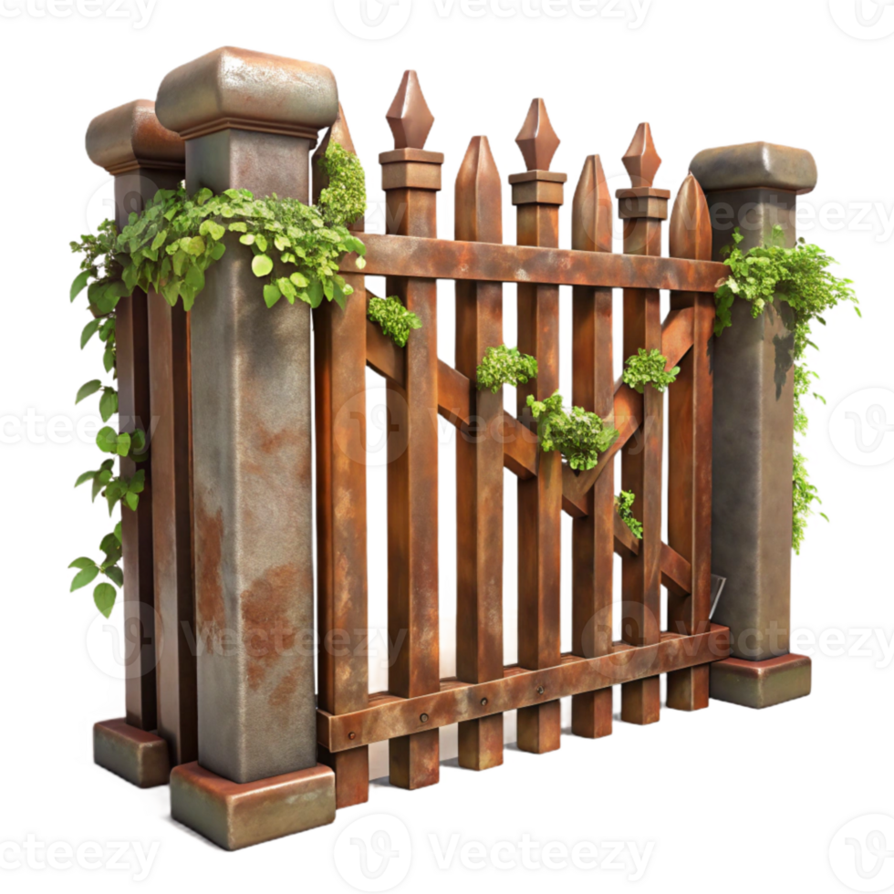 serene abstract Rusting Metal Fence with Vines Cutout premium png