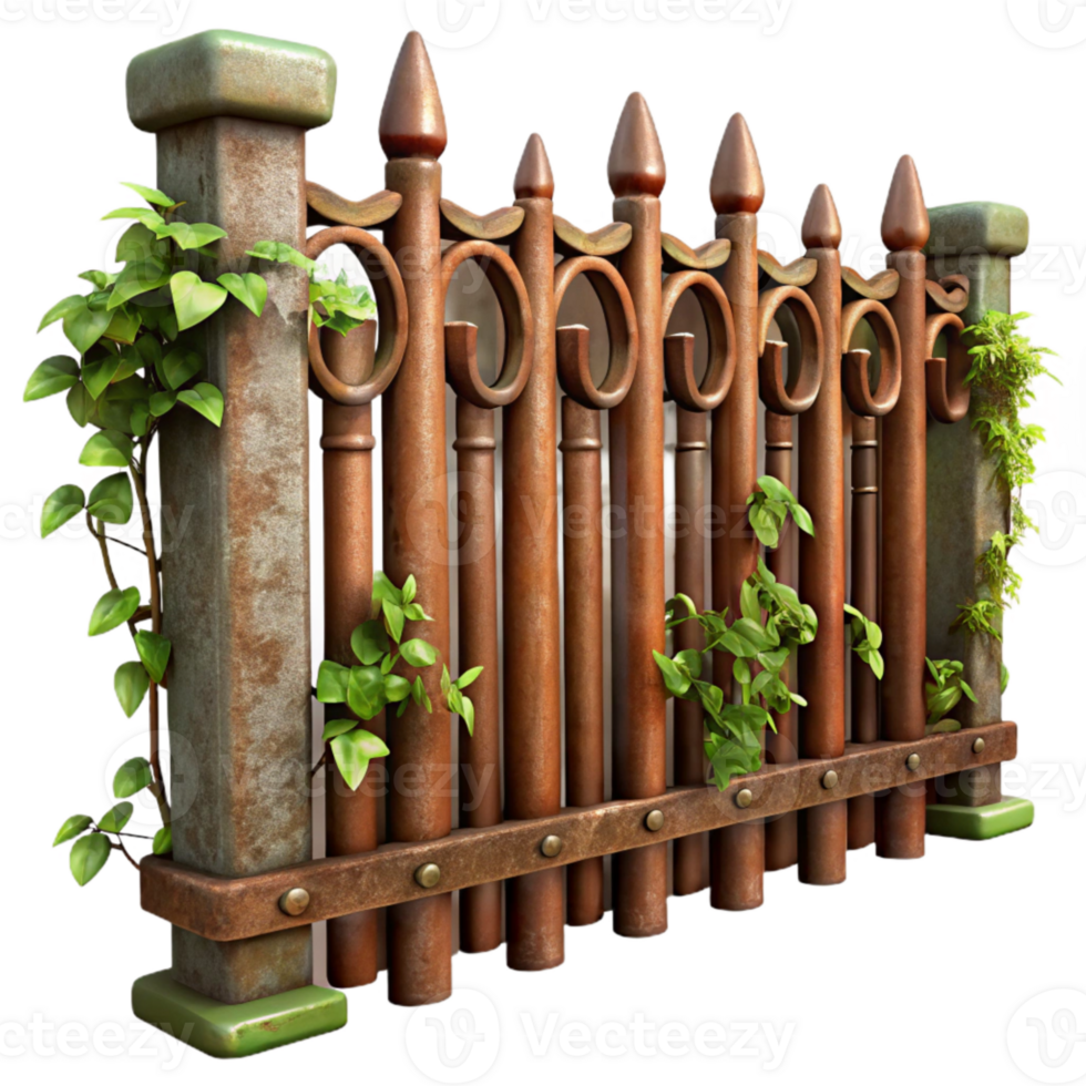 wonderful abstract Rusting Metal Fence with Vines Cutout genuine png