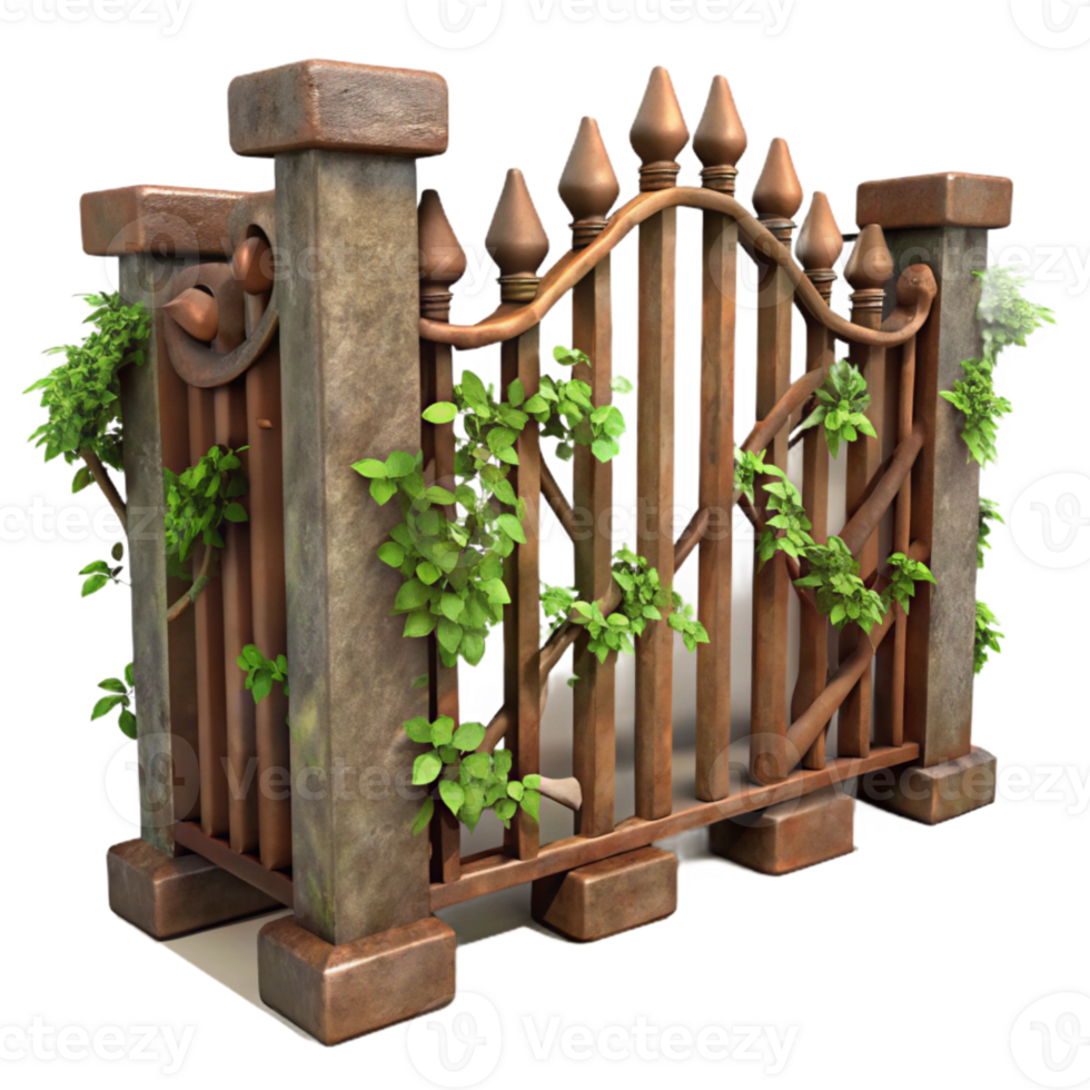 impressive abstract Rusting Metal Fence with Vines Cutout authentic png