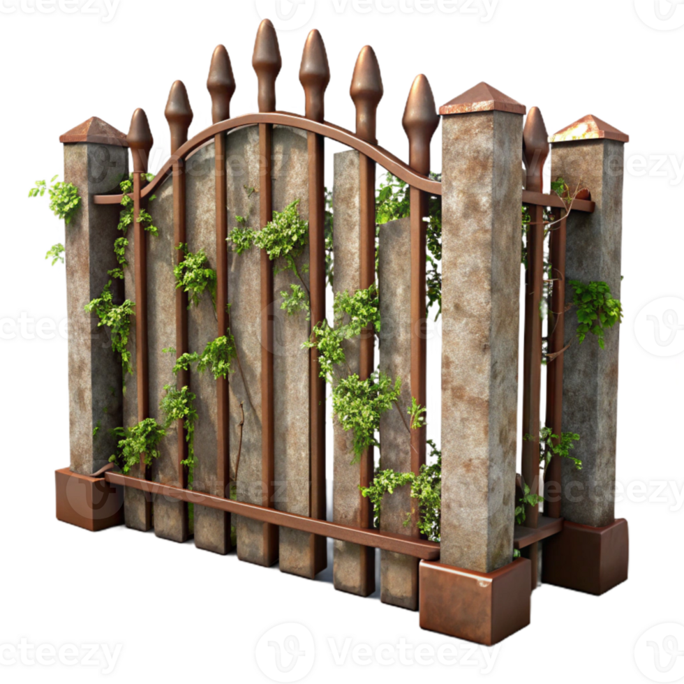 dramatic creative Rusting Metal Fence with Vines Cutout professional png
