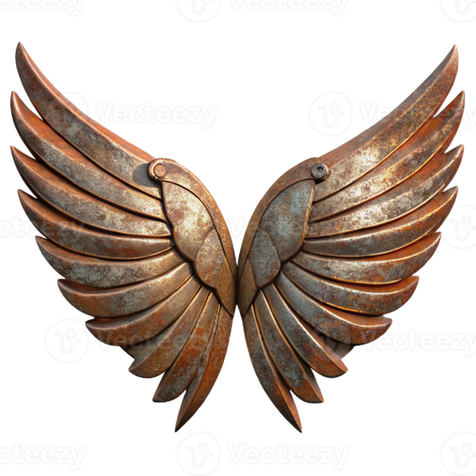 beautiful rustic Rusty Iron Wings Spread Open Transparent Element professional png