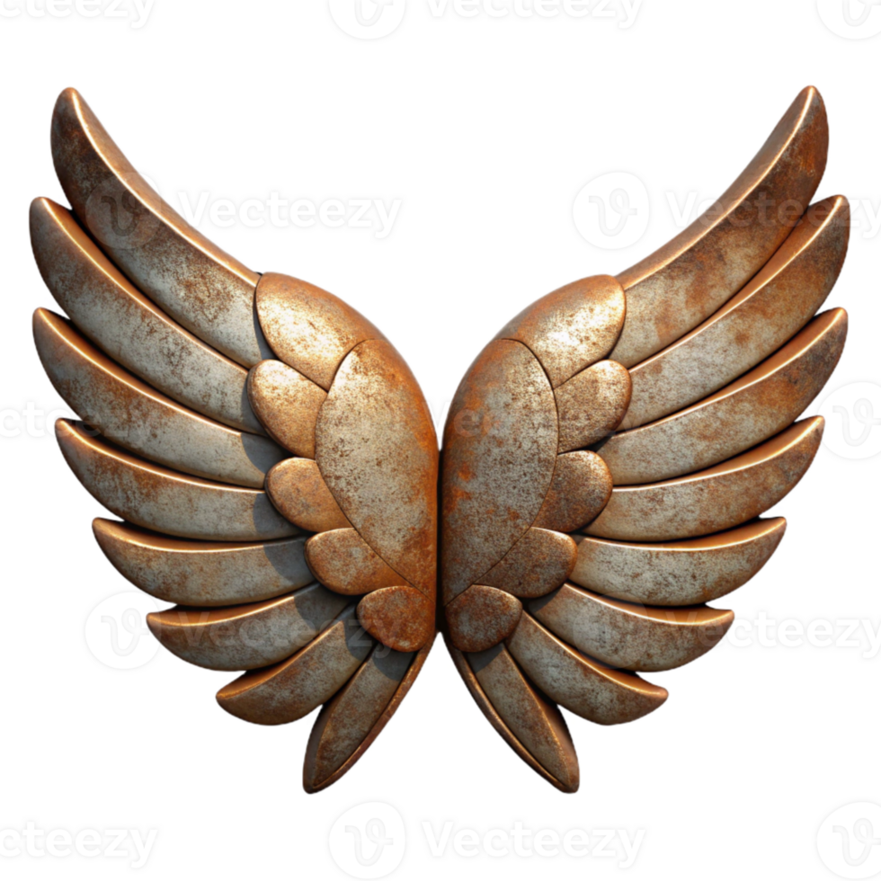 magnificent traditional Rusty Iron Wings Spread Open Transparent Element detailed png