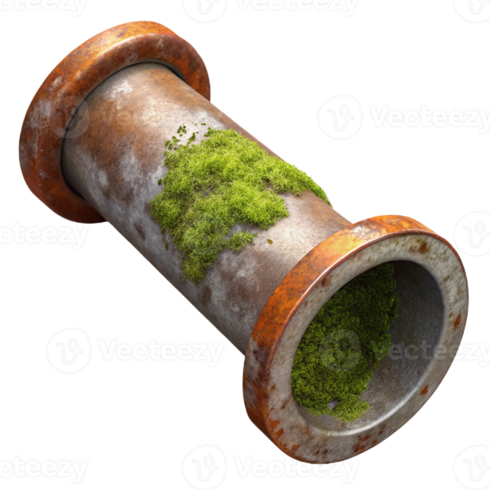 beautiful abstract Rusty Metal Pipe with Moss Cutout Isolated authentic png