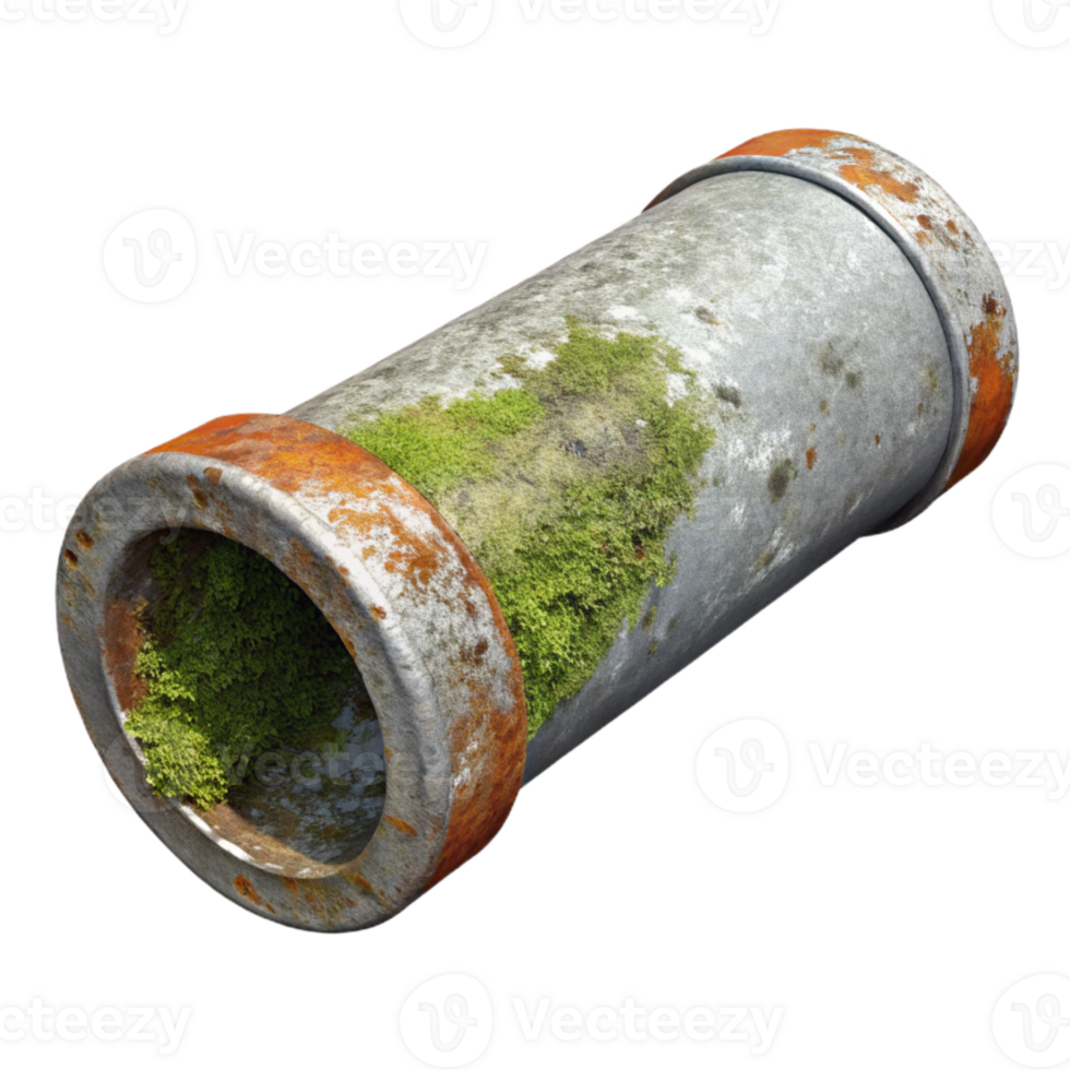 dramatic rustic Rusty Metal Pipe with Moss Cutout Isolated exclusive png
