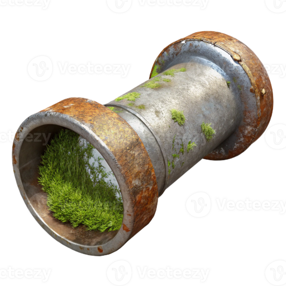 elegant vintage Rusty Metal Pipe with Moss Cutout Isolated original png
