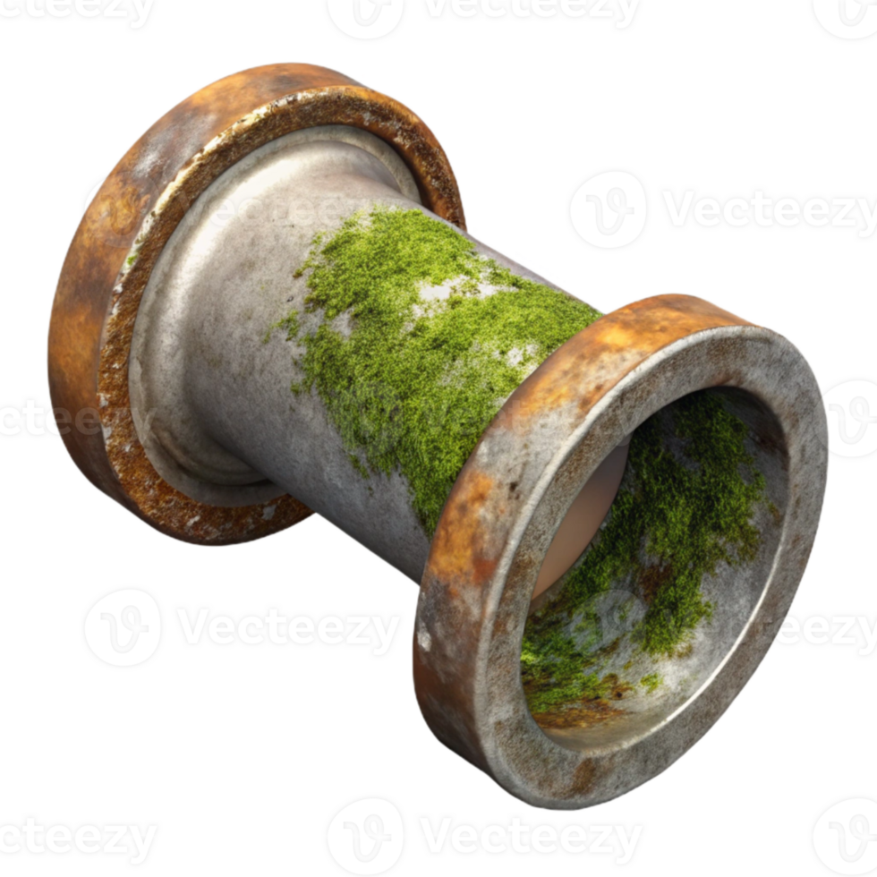 beautiful vintage Rusty Metal Pipe with Moss Cutout Isolated premium png