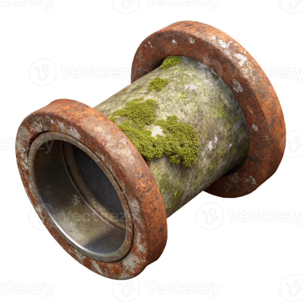 dramatic contemporary Rusty Metal Pipe with Moss Cutout Isolated premium png