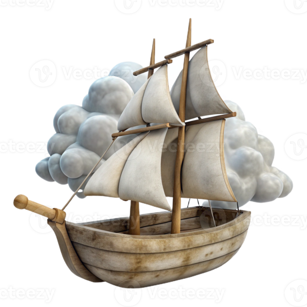 serene contemporary Sailing Vessel Cutout with Furled Sails Cloudy Background high resolution png