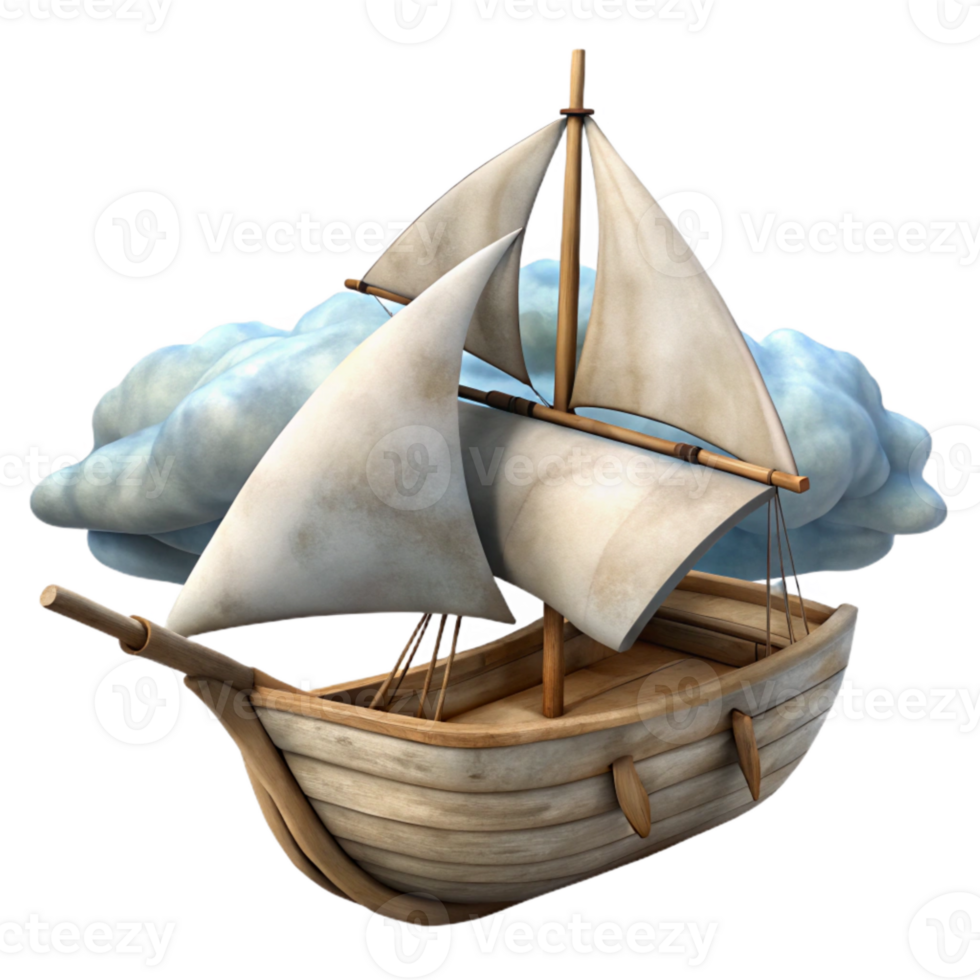 extraordinary abstract Sailing Vessel Cutout with Furled Sails Cloudy Background authentic png