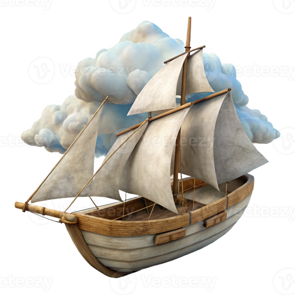 dramatic creative Sailing Vessel Cutout with Furled Sails Cloudy Background premium png