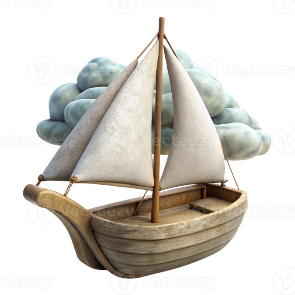 elegant artistic Sailing Vessel Cutout with Furled Sails Cloudy Background detailed png
