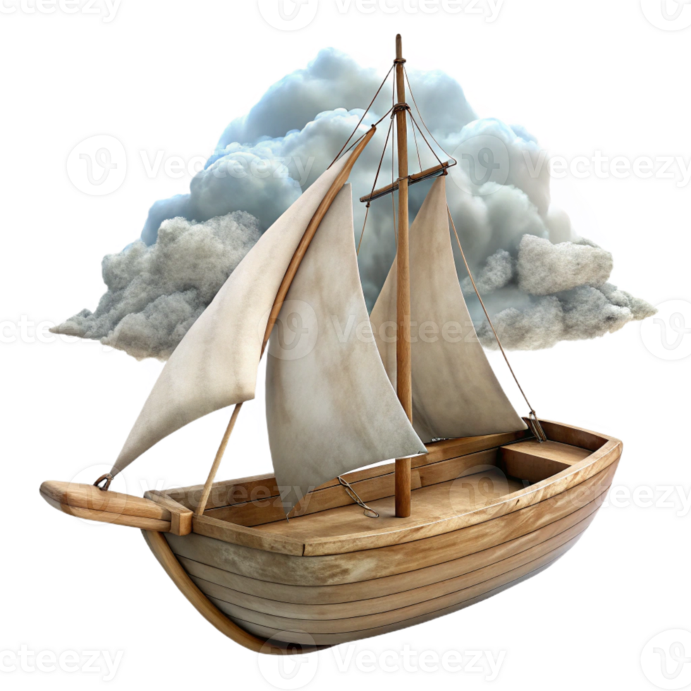 dramatic classic Sailing Vessel Cutout with Furled Sails Cloudy Background genuine png