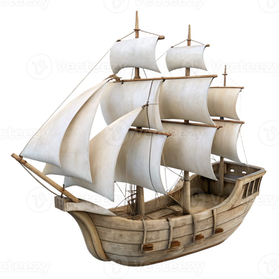 dramatic contemporary Sailing Ship with White Sails Transparent Background professional png