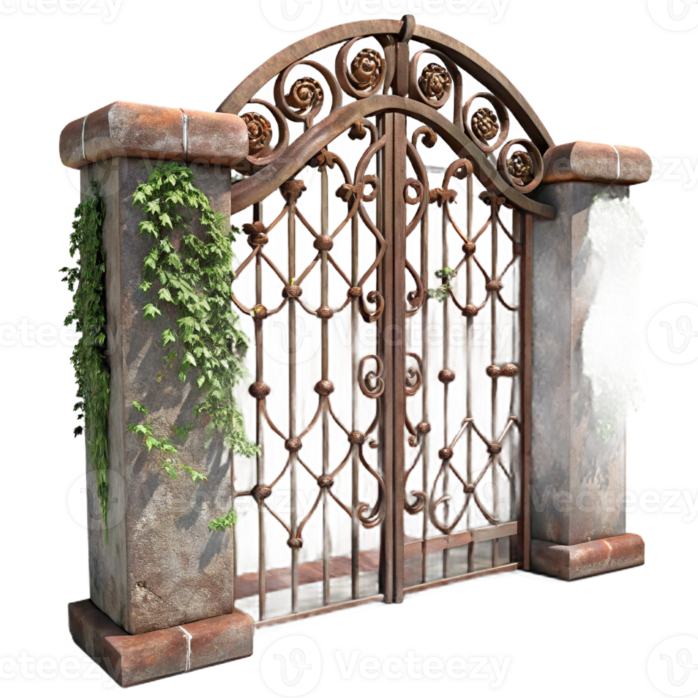 wonderful creative Rusty Metal Gate with Weeds Isolated Vintage Look original png