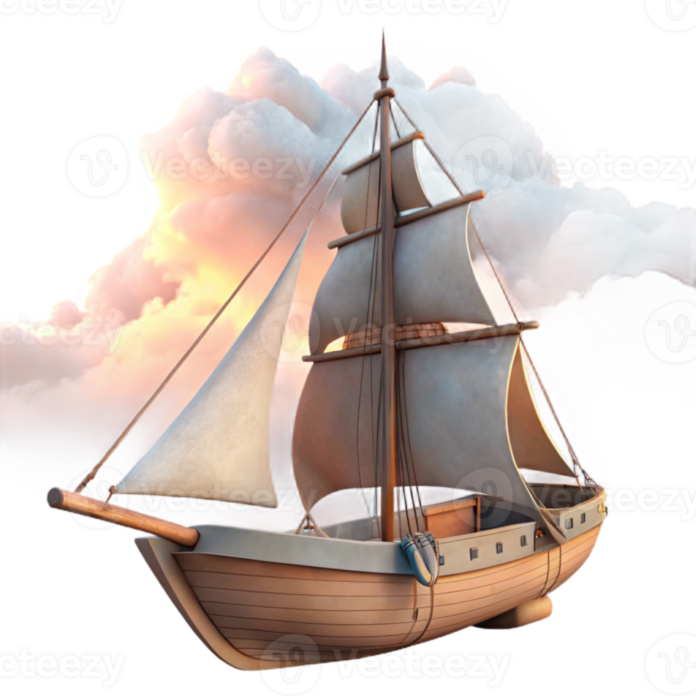 stunning rustic Sailing Vessel Isolated Against Cloudy Sky Sunset Hues authentic png