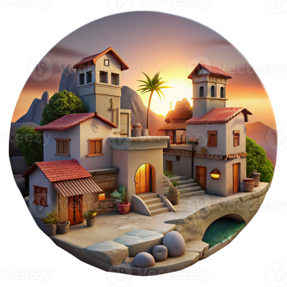 elegant rustic Scenic Vespera Village at Sunset Cutout high resolution png