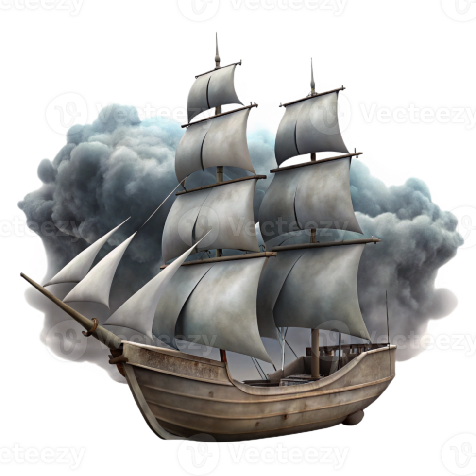impressive minimalist Schooner Silhouetted Isolated Stormy Cloudy Sky png