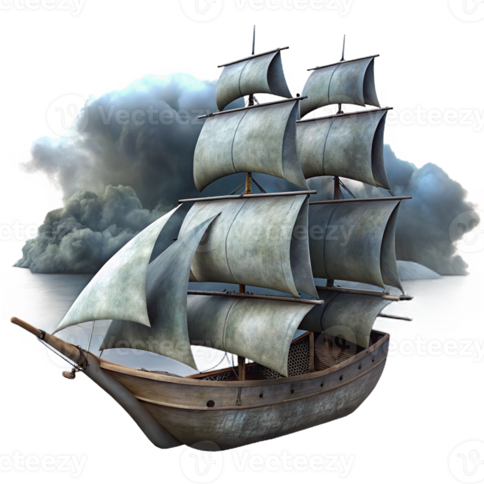 impressive creative Schooner Silhouetted Isolated Stormy Cloudy Sky premium png
