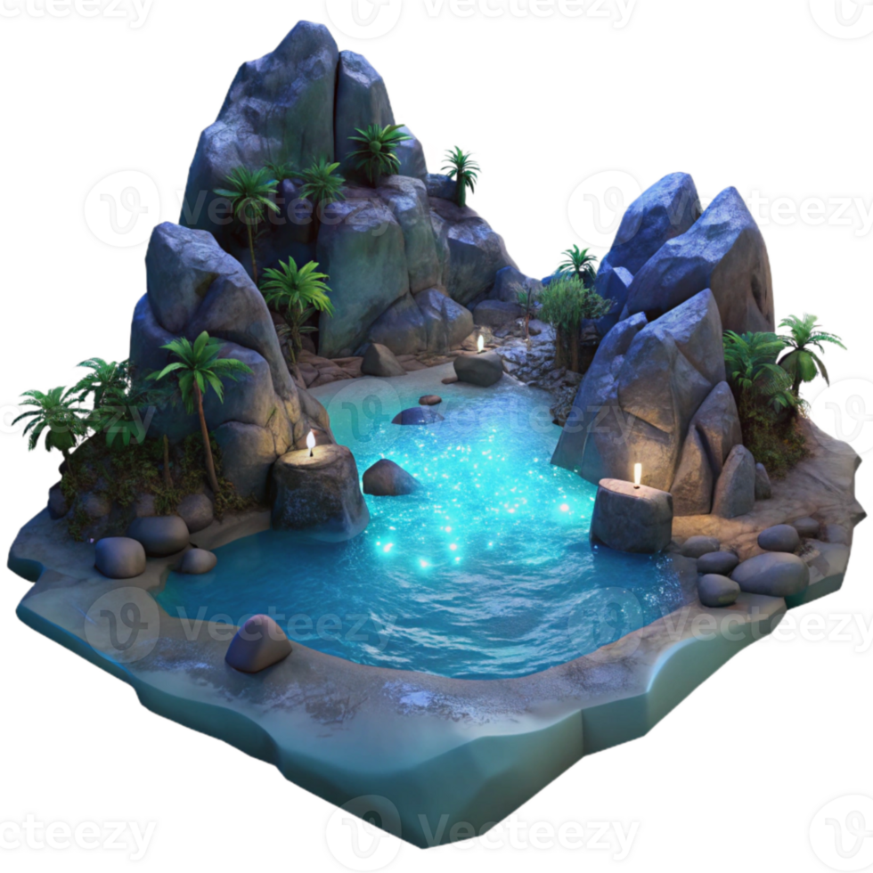 beautiful rustic Secluded Bay at Twilight Isolated with Bioluminescence detailed png