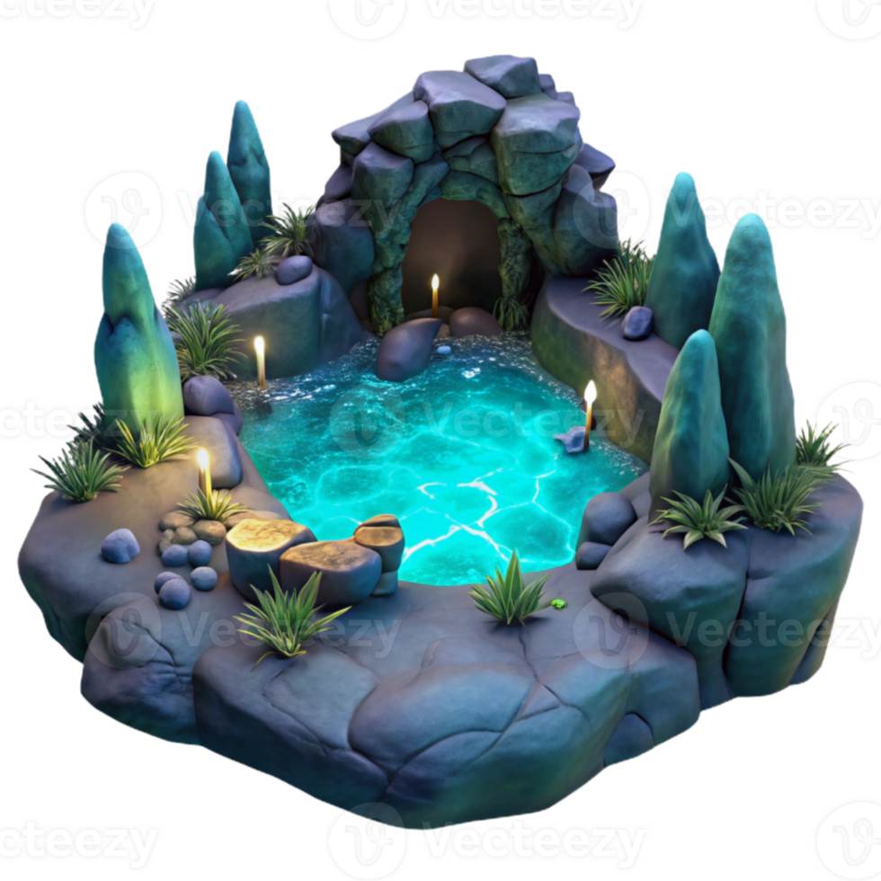 vibrant creative Secluded Cove Glowing Algae Isolated Night View premium png