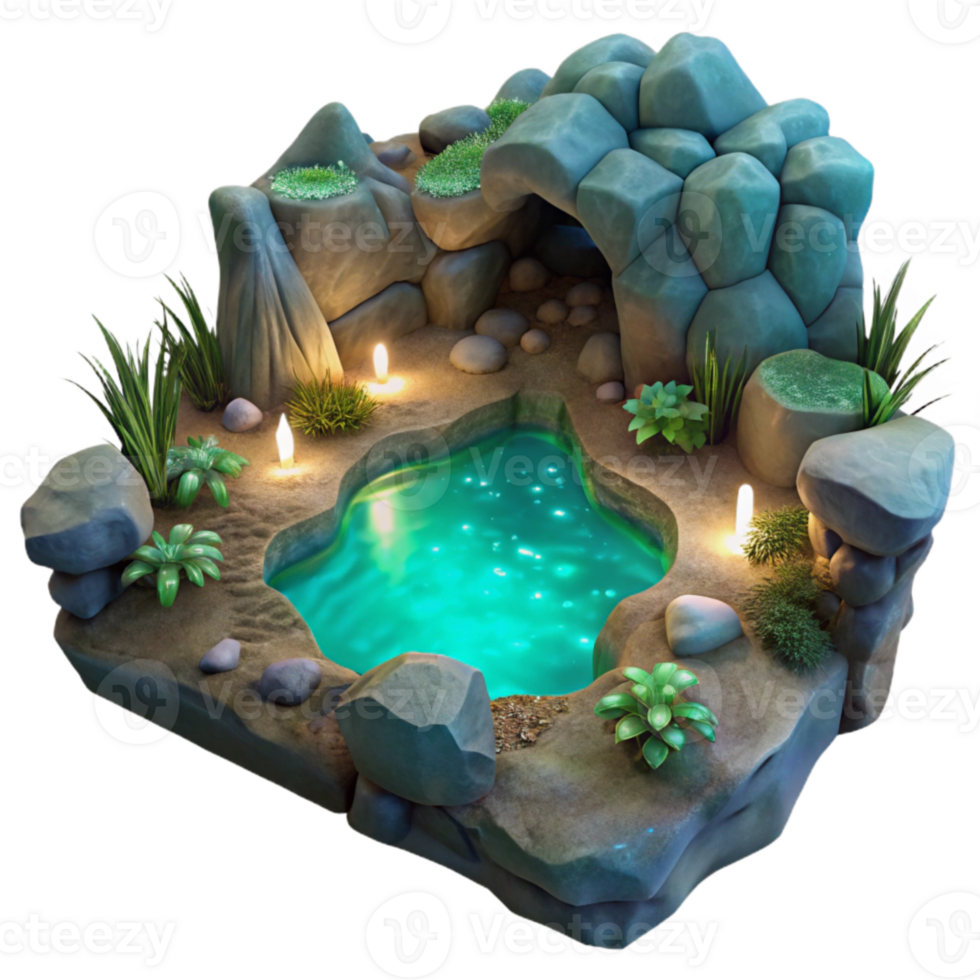 serene modern Secluded Cove Glowing Algae Isolated Night View original png