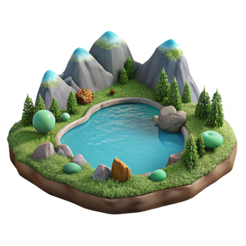 serene artistic Serene Lake Landscape Cutout on Transparent Background original png