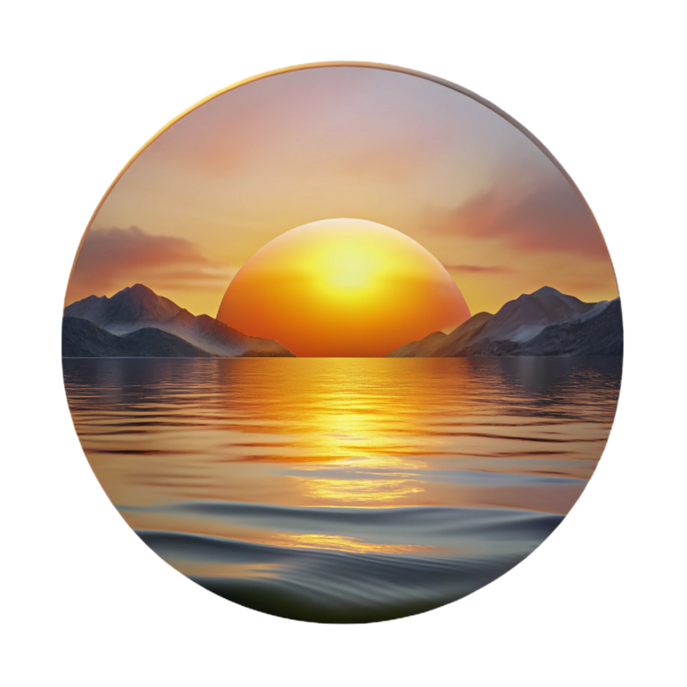 wonderful artistic Serene Sunset Lake Cutout with Golden Hues genuine png