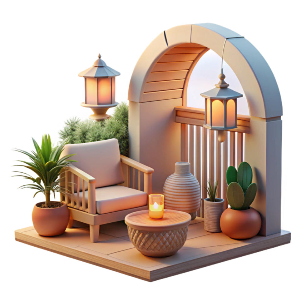 magnificent artistic Serene Sundowner Balcony Scene Isolated Transparent Background genuine png