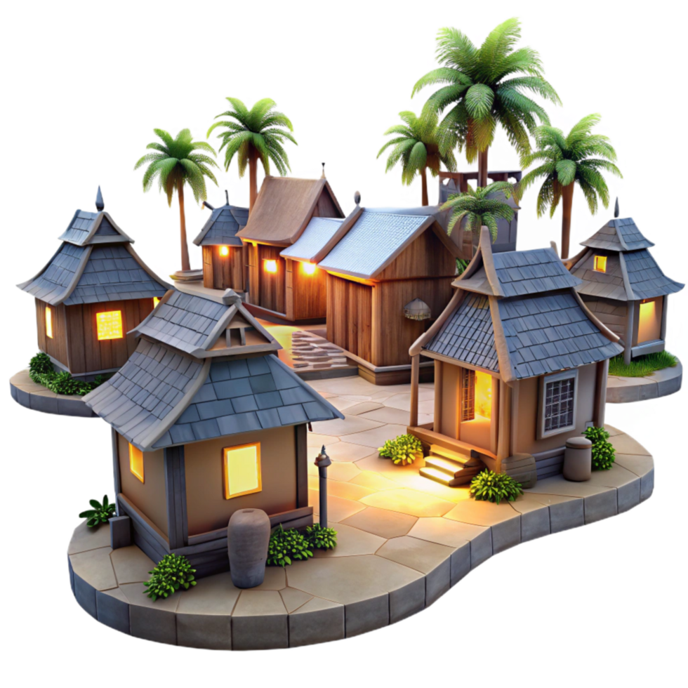 stunning rustic Serene Vespera Village at Dusk Isolated Element high resolution png