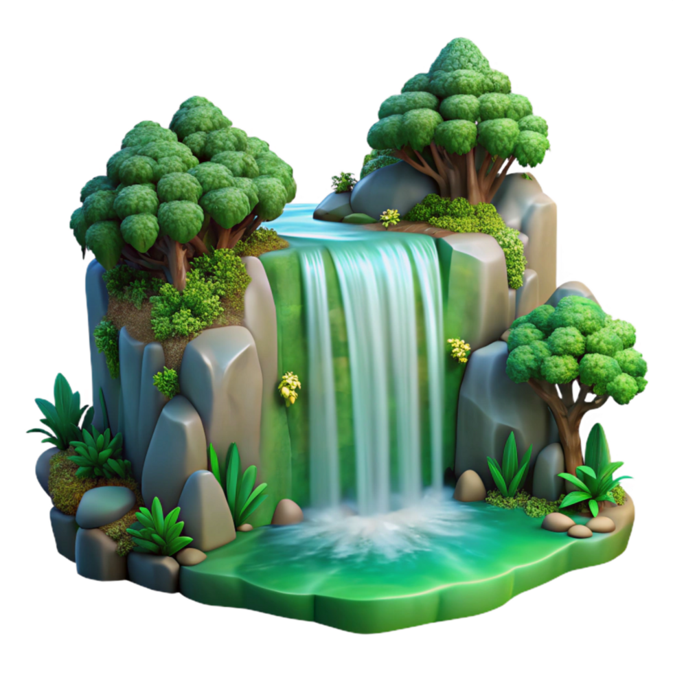 serene traditional Serene Waterfall Transparent Background Green Forest Canopy premium png