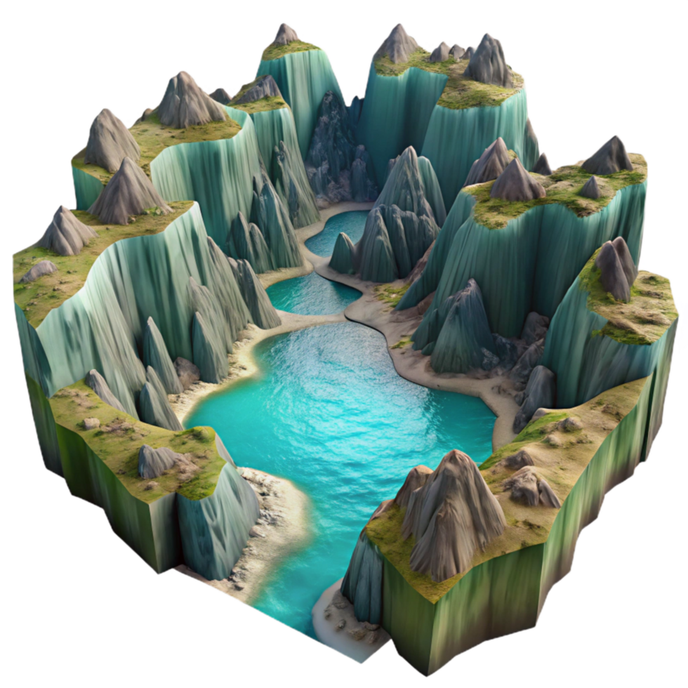 vibrant modern Serene Waters Isolated Geometric Fjord Landscape high resolution png