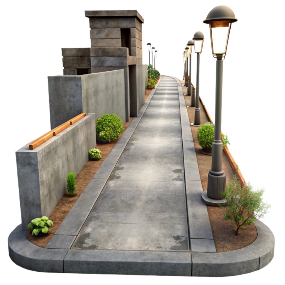 elegant vintage Shared Pathway Urban Setting Isolated Element Gray Concrete high quality png
