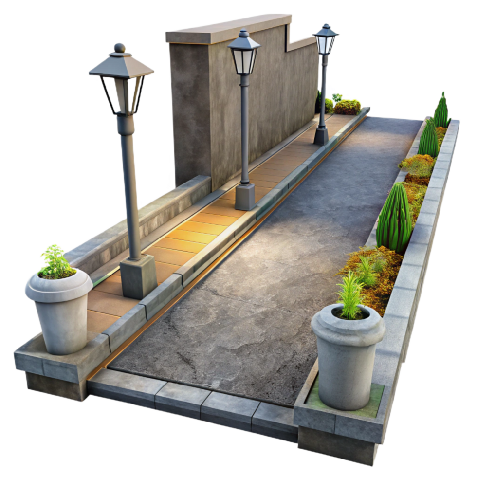 dramatic artistic Shared Pathway Urban Setting Isolated Element Gray Concrete high quality png