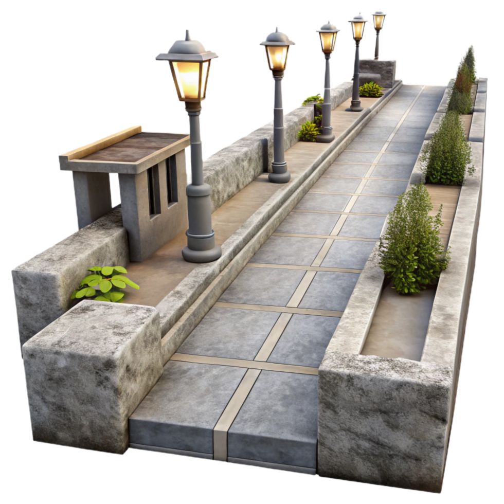 elegant artistic Shared Pathway Urban Setting Isolated Element Gray Concrete png